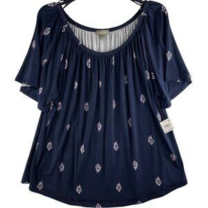 Style & Co. XL Shirring Top Blue Paisley Design Rayon & Spandex Blend